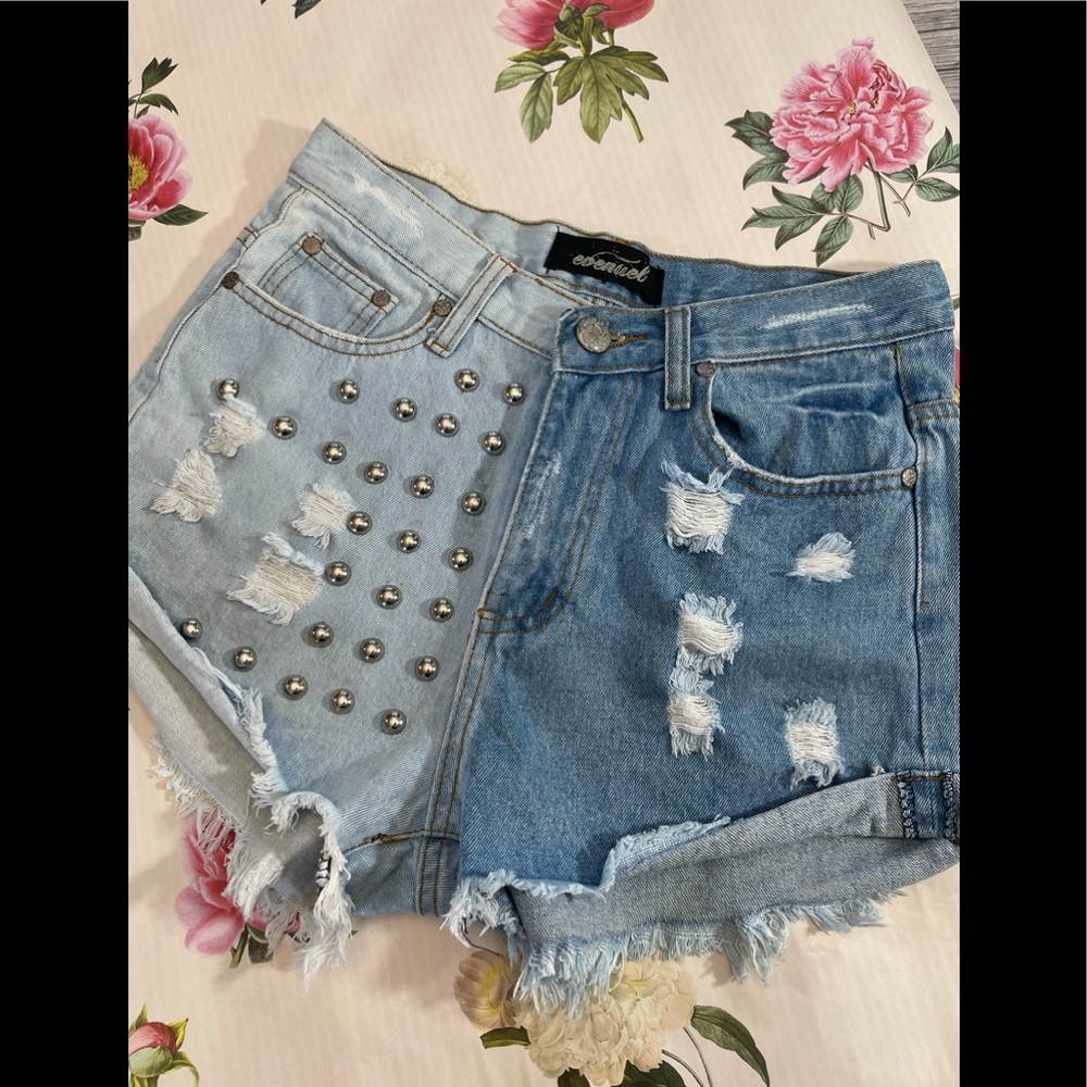 evenuel studded two toned high waisted shorts, 28